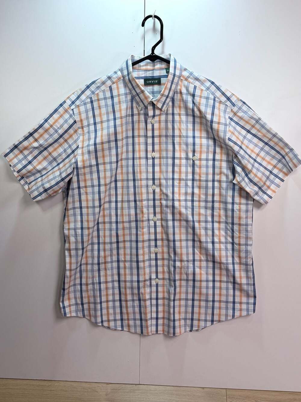 Orvis Button Down Shirt XL Plaid Short Sleeve Cotton
